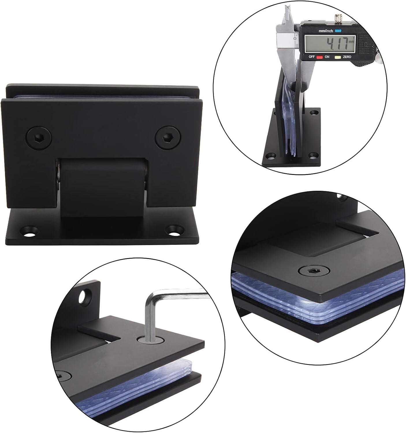 2Pack Glass Shower Door Hinges, 90 Degree Shower Hinges Replacement Parts with Mounting Hardware, Stainless Steel Bathroom Gate Clamp for 3/8” to 1/2”Glass, Black